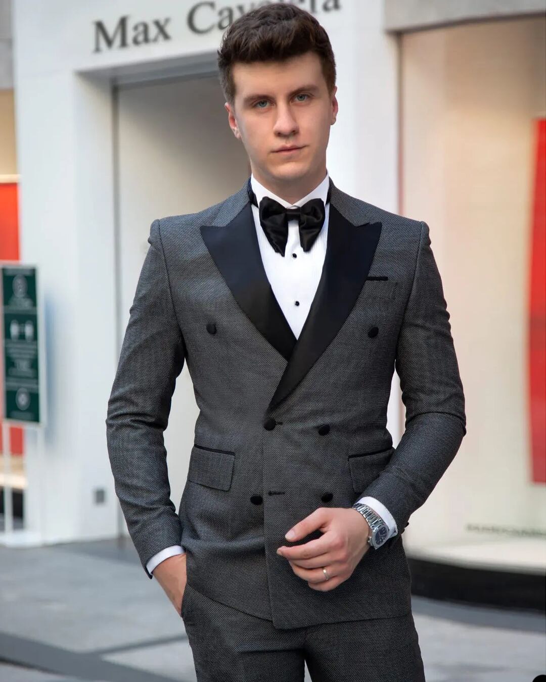Traje de negocios negro para hombre, esmoquin de boda, doble botonadura, chaqueta y pantalón de dos piezas, trajes de novio para padrinos de boda.