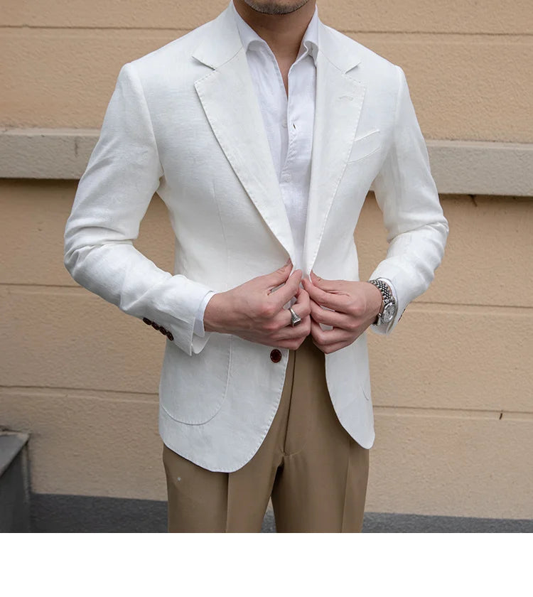 Blazer italiano de lino para hombre, blazer elegante de lujo para hombre, chaqueta para hombre, chaqueta para hombre, chaqueta formal para boda, novio, club social, trajes de chaqueta