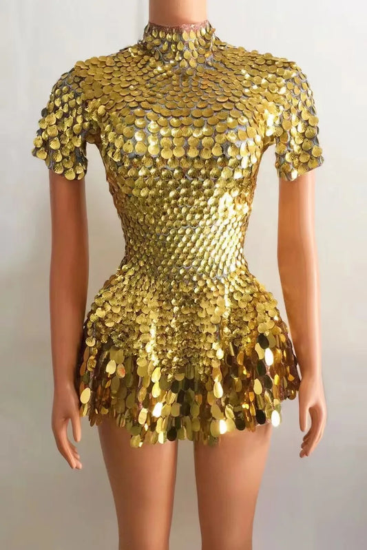 Vestido de fiesta metálico para celebrar cumpleaños, vestido ajustado con lentejuelas para mujer, vestido corto para discoteca, baile de graduación, disfraces de escenario