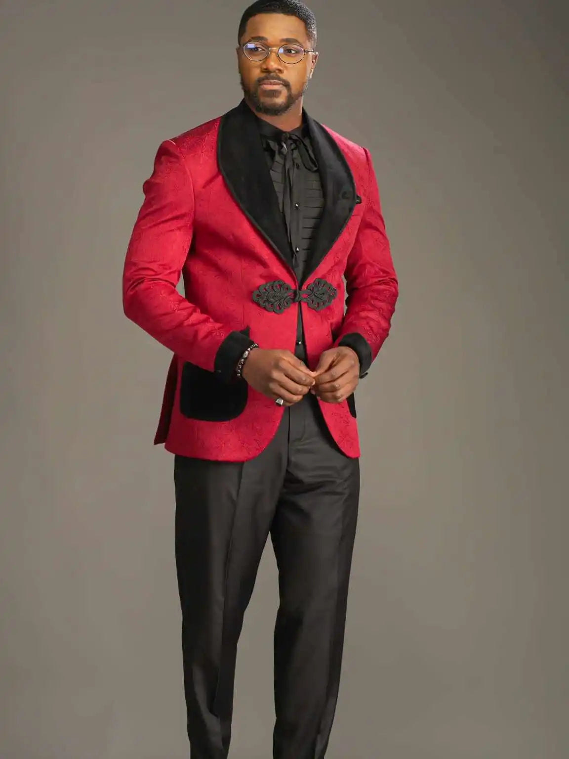 Elegant Jacquard Men Suit 2 Pieces Blazer Pants Shawl Lapel One Button Special Occasion Wedding Groom Tuxedo Customized