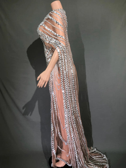 Celebrate Wedding Evening Prom Gown Birthday Long Trains Dress Singer Stage Wear Sexy See Through Show Performance Costume