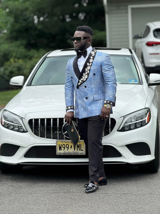 Elegant Men's Suits Appliques Jacket 2 Pieces Set Shawl Lapel Blazer Tailor-Made Double Breasted Groom Customized Coat Pants