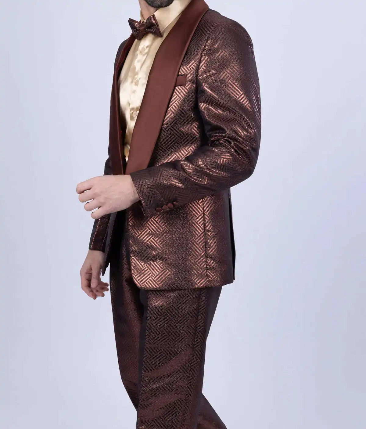 Classic Jacquard Men Suit Slim Fit 2 Pieces Blazer Pant Shawl Collar Wedding Groom Formal Occasions Customized