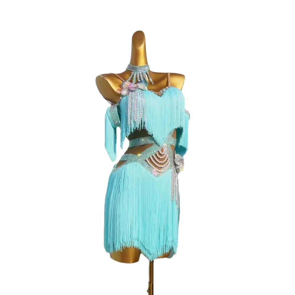 Latin Dance Dress High-end Custom Full Tassel with Diamond Suspender for Women's Adult Stage Samba Dance Professional Clothing