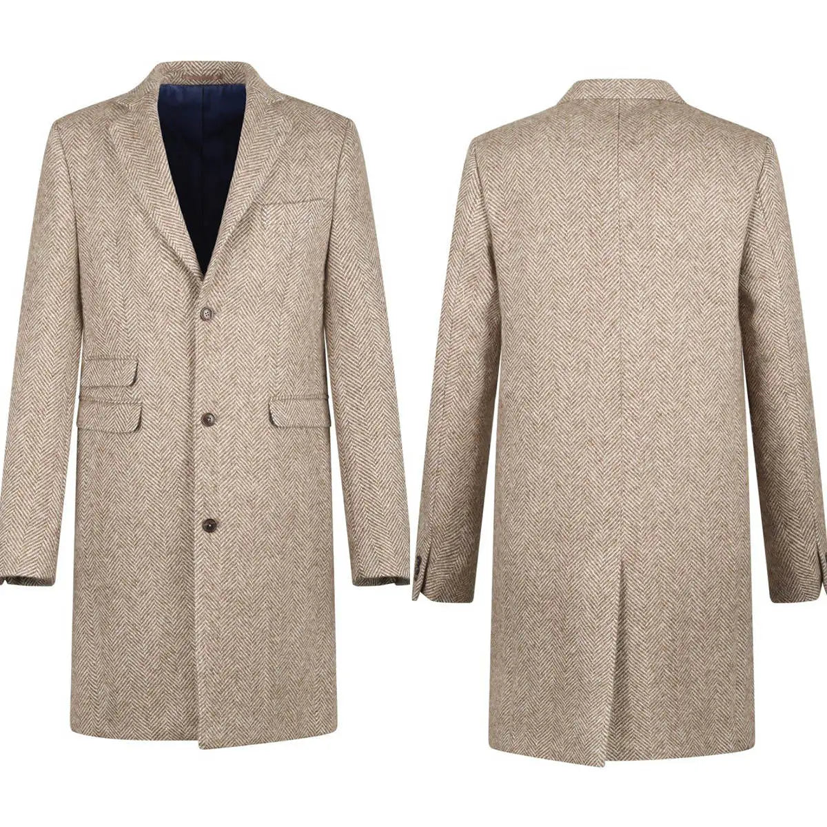 Herringbone Autumn Long Men's Coat Notched Lapel Tuxedos Single Breasted Groom Wear Business Party Coats Only Blazer Customized