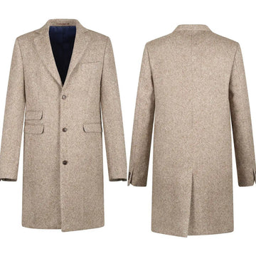 Herringbone Autumn Long Men's Coat Notched Lapel Tuxedos Single Breasted Groom Wear Business Party Coats Only Blazer Customized