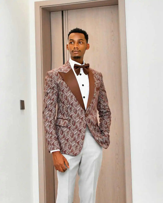 Elegant Jacquard Wedding Groom Tuxedos Slim Fit 2 Pieces Jacket Pants Male Prom Party Casual Occasion Customized
