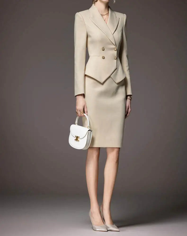 Business Women's Suit Long Sleeves Peak Lapel Lady Set for Wedding Prom Slim Fit 2 Pcs Jacket Skirt Customized