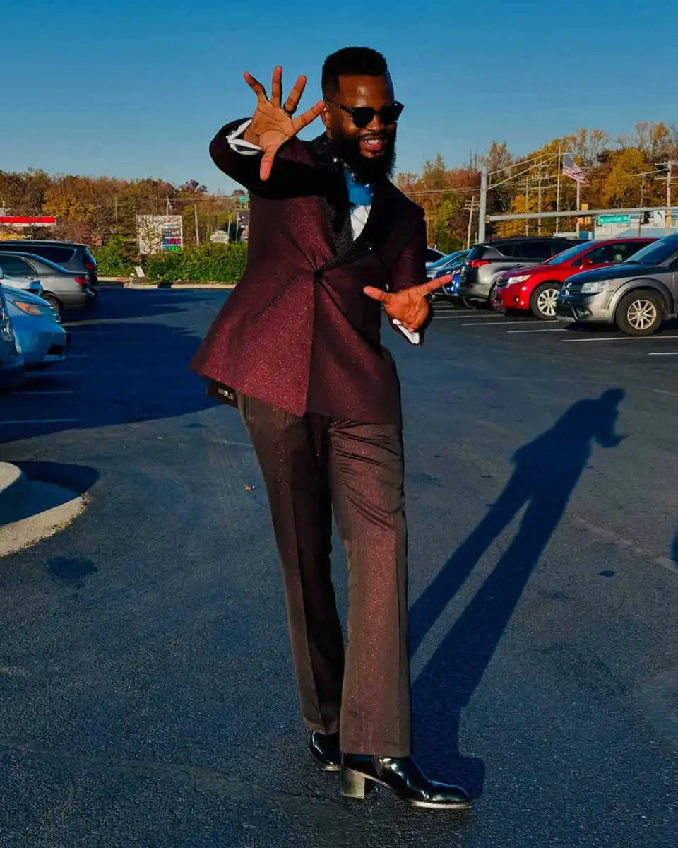 Unique Wedding Tuxedos Beaded Sequins Double Breasted Men Suits Shawl Lapel 2 Piece Set Jacket Pants Groom Blazers Customized