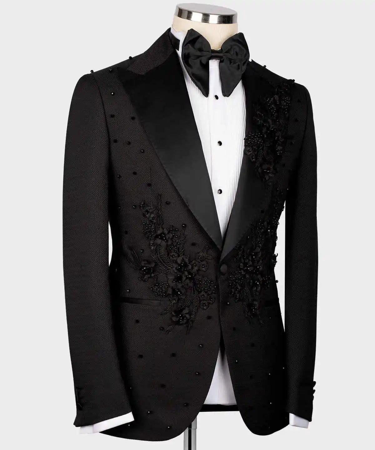 Ensemble de costume smoking 3 pièces pour homme, perles faites à la main, coupe ajustée, personnalisé, mode marié, mariage, formel, sur mesure, veste, gilet, pantalon