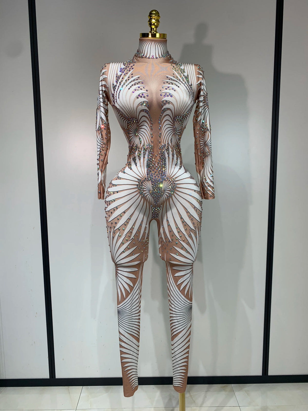 Sparkly Diamond Women Sexy Mesh Jumpsuit Nightclub Bar Party Show Gogo Dancer Clothing Drag Queen Outfit Stage Costume