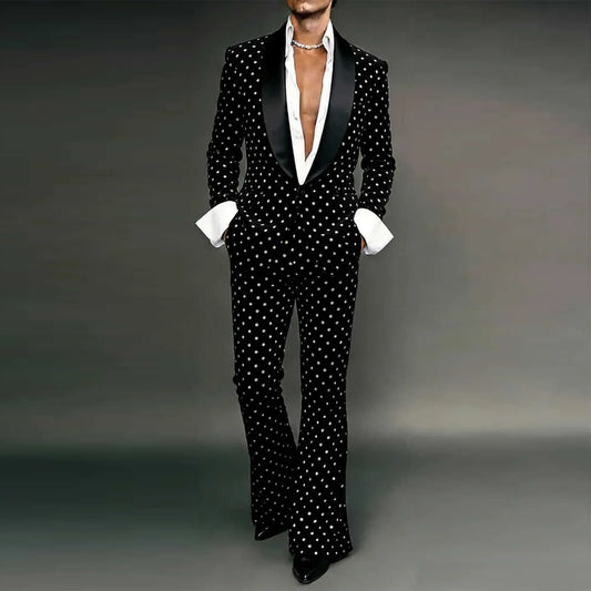 Customized Diamond Metal Embellished Men Suits Peaked Lapel Groom Tuxedos Wedding Blazers Outfit 2 Pieces Sets Slim Ropa Hombre