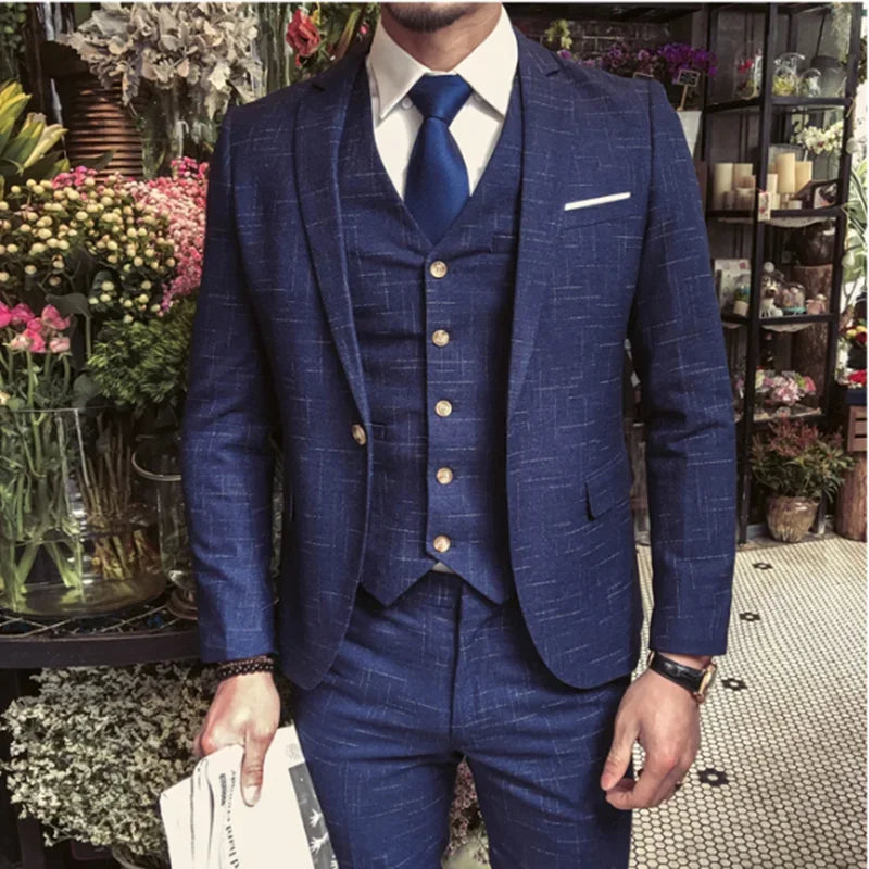Casual Suit (Blazer+Vest+Trousers) Men's British Style Business Elegant Fashion Casual Party Gentleman Dress Three-piece Suit