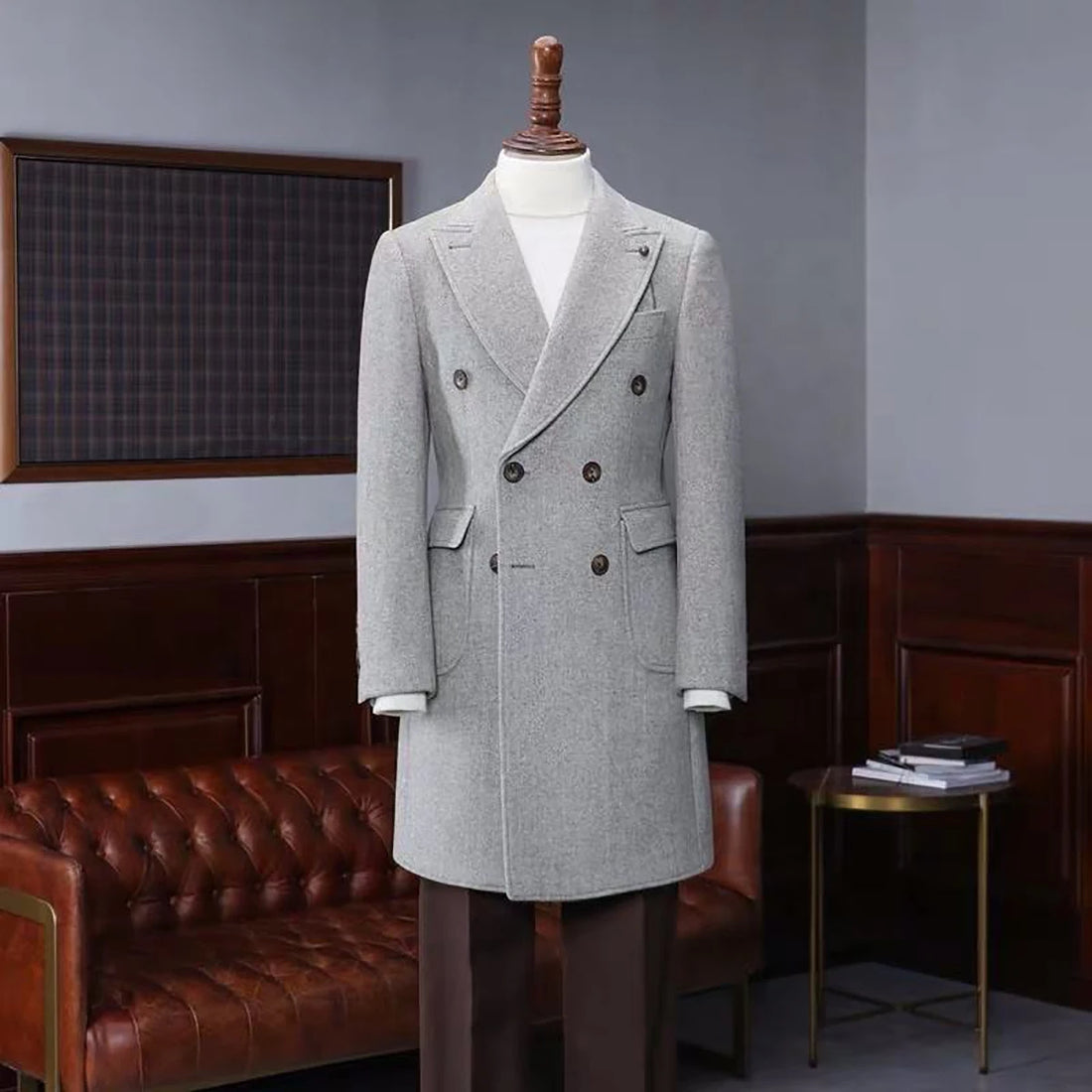 Autumn Winter Overcoat Blazer for Men Peak Lapel Groom Wear Slim Fit Woolen Windbreak Long Coat Business Party Only Jacket