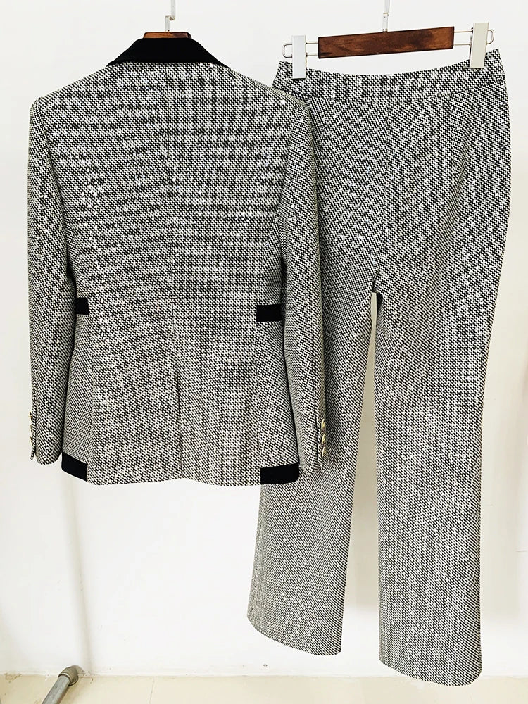 Ensemble de costume de défilé de mode pour femme, coupe slim, blazer à paillettes et pantalon