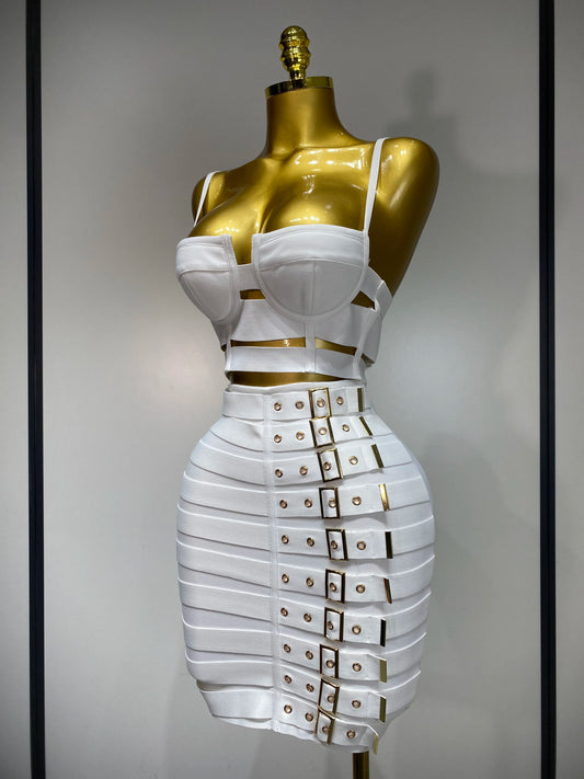 Women Sexy Cut Out Mini Bodycon Bandage Skirt Two Piece Set Celebrity High Streeet Evening Birthday Club Party Outfits