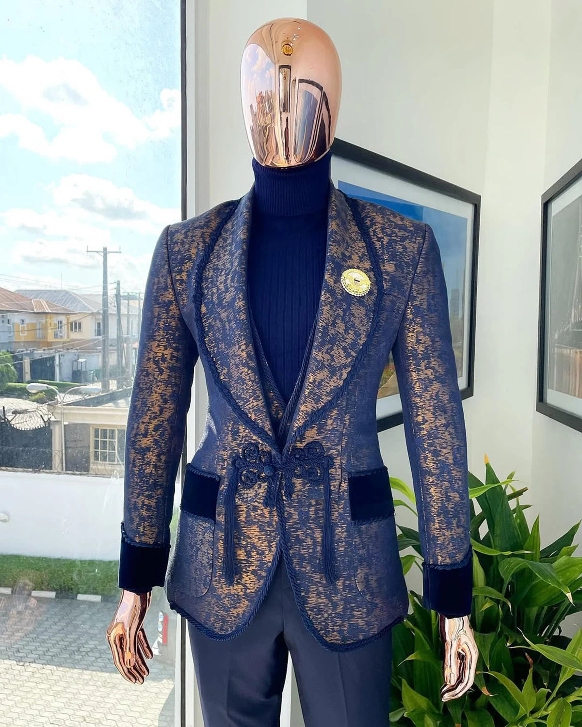 Unique Men Suits Tailor-Made One Piece Shawl Lapel Jacket Jacquard Only Blazer One Button Evening Party Customized Coat