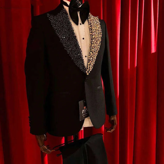 Rhinestone Men's Wedding Blazer Peaked Lapel Jacket Single Breasted Tuxedos Business Party Slim Fit Groom Wear Only Coat