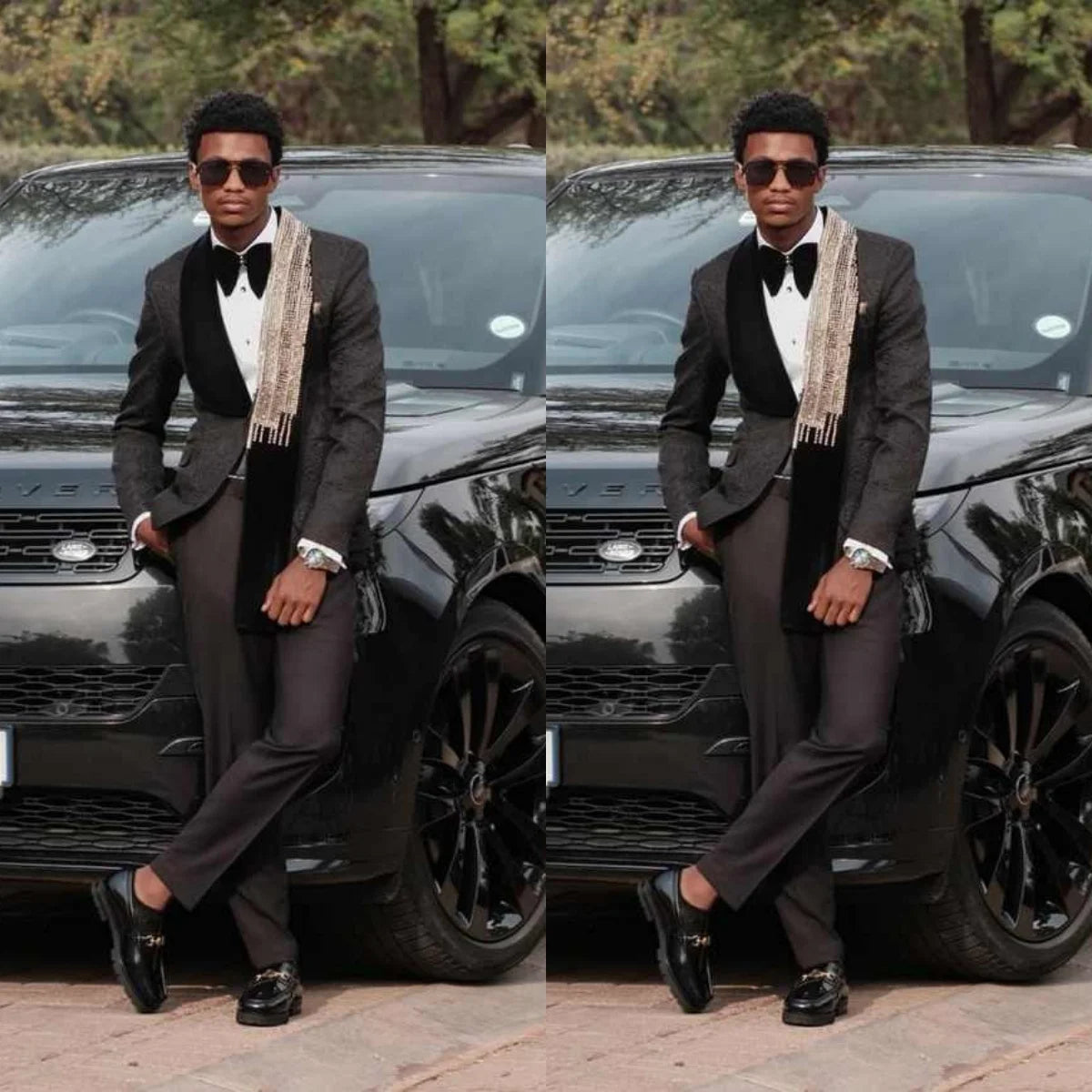Gentleman Wedding Tuxedos Beaded 2 Pcs Jacket Pants Groom Suit Classic Fit Velvet Shawl Lapel Evening Party Outfits Customized