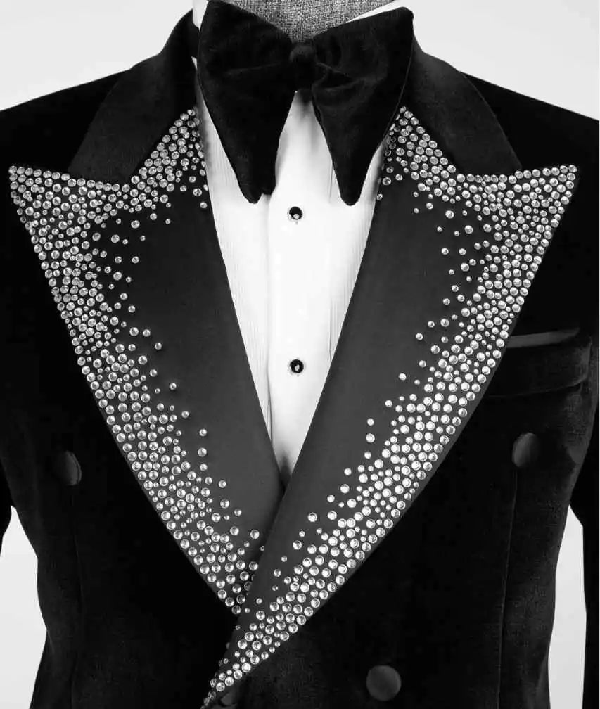 Ceremony Wedding Tuxedos Flannel Beaded Peaked Lapel Men Suit 1 Piece Set Jacket Daily Evening Business Blazers Customized