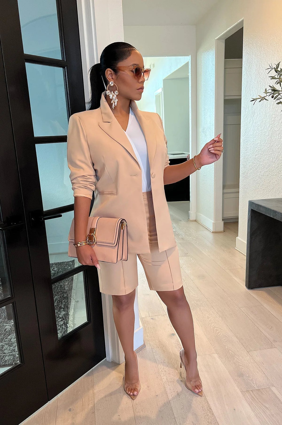 Elegant INS Women's Knee Length Pants Suit and Blazers Matching Two 2 Piece Set Outfits Sweatsuit Tracksuits