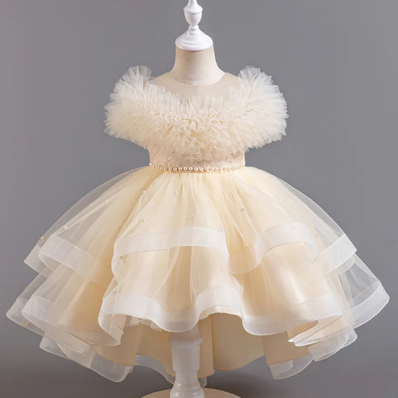 Robe de soirée tendance pour fille, couleur unie, en dentelle, sans manches, pour enfants de 3 à 12 ans 