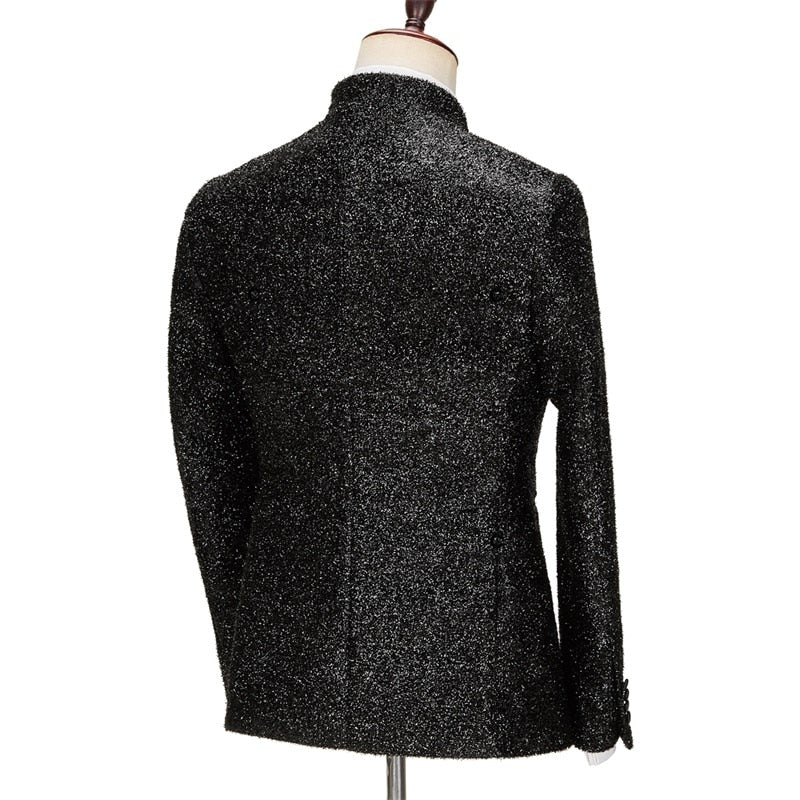 Conjunto de traje negro de lujo para hombre, traje formal de 3 piezas para boda, novio, esmoquin, hecho a medida, para caballero, para oficina, fiesta, chaqueta y abrigo. 