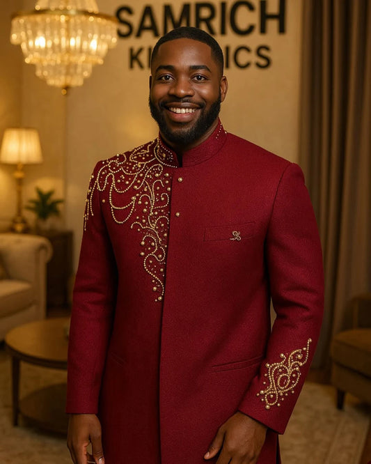 Muslim Men Suits Tailor-Made Pearls Beaded Stand Lapel Jacket Blazer Single Breasted Groom Customized Coat Pants