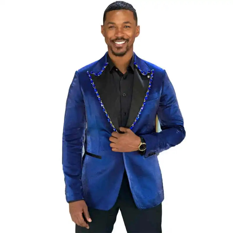 Royal Wedding Tuxedos Velvet Beaded 2 Pcs Groom Suit Luxury Peaked Lapel Jacket Pants Party Male Outfits Customized