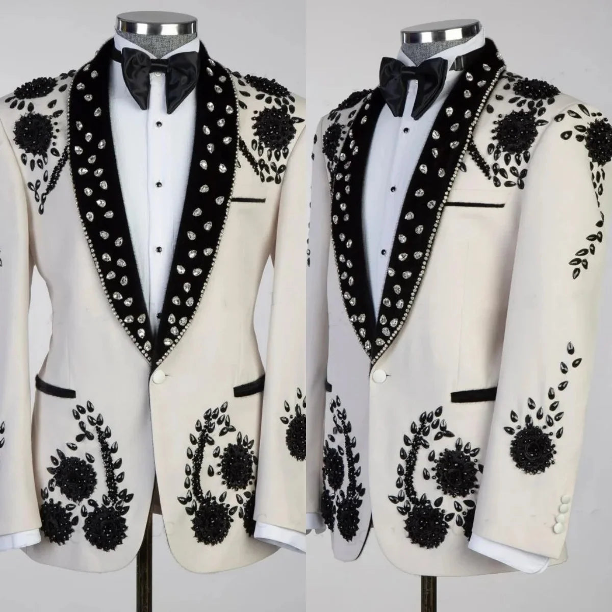 Luxury Men Suits Wedding Tailor-Made Beaded Crystal One Piece Coat Shawl Lapel Groom Blazer Appliques Customized Only Jacket