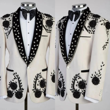 Luxury Men Suits Wedding Tailor-Made Beaded Crystal One Piece Coat Shawl Lapel Groom Blazer Appliques Customized Only Jacket