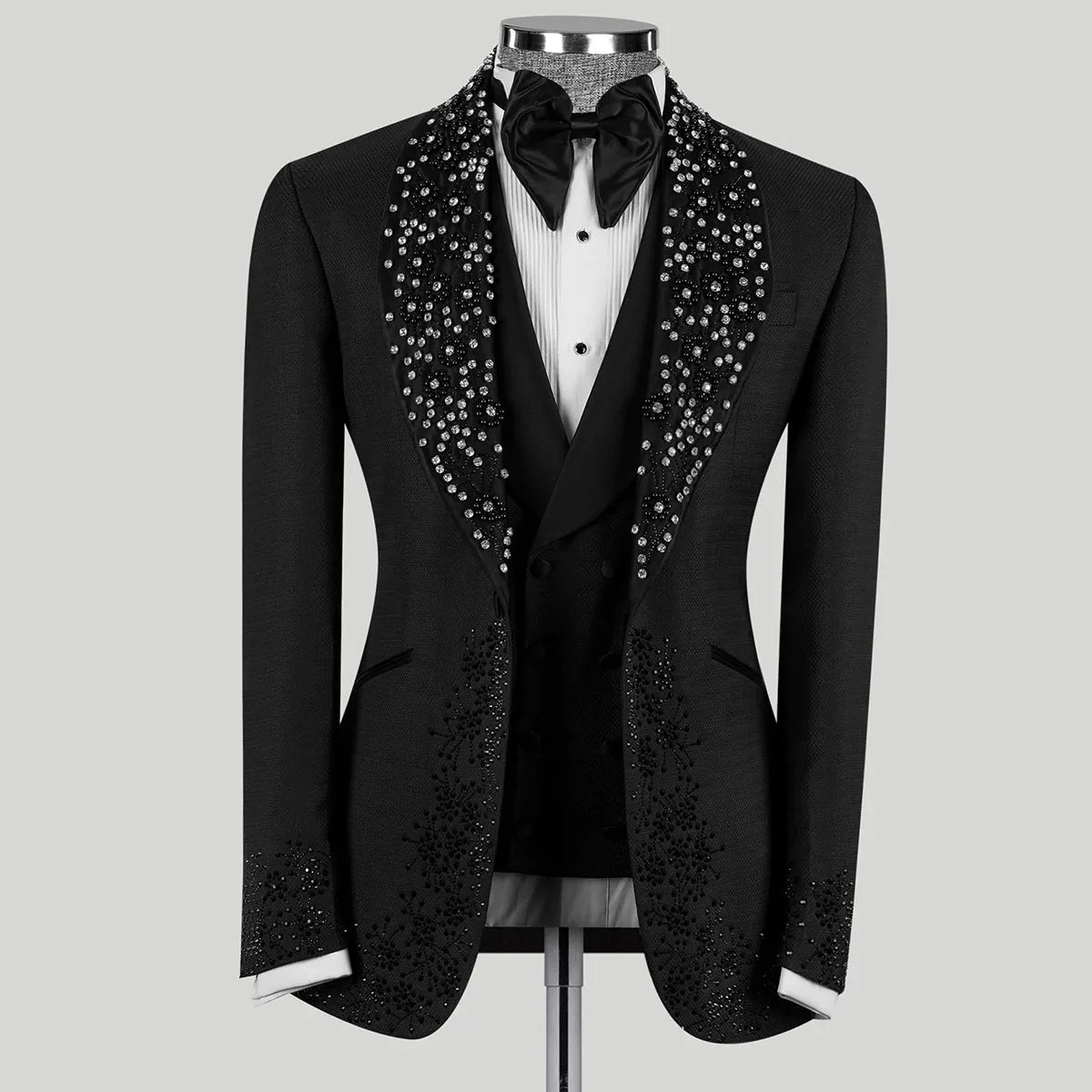 Customized Luxury 2 Pieces Sets Men Suits Slim Fit Diamond Wedding Groom Tuxedos Shiny Male Prom Blazers