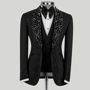 Customized Luxury 2 Pieces Sets Men Suits Slim Fit Diamond Wedding Groom Tuxedos Shiny Male Prom Blazers Trajes Para Hombre