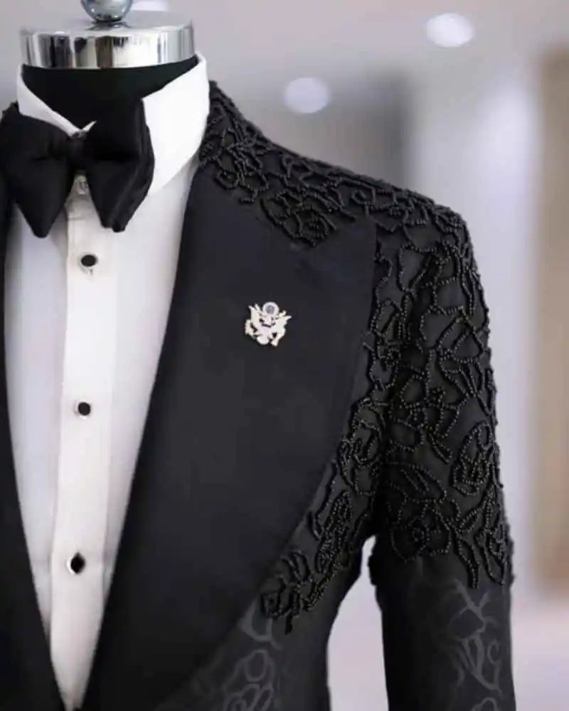 Beading Wedding Suits for Groom Peaked Lapel Single Breasted Tuxedos 2 Pcs Jacket Pants Evening Party Prom Customized