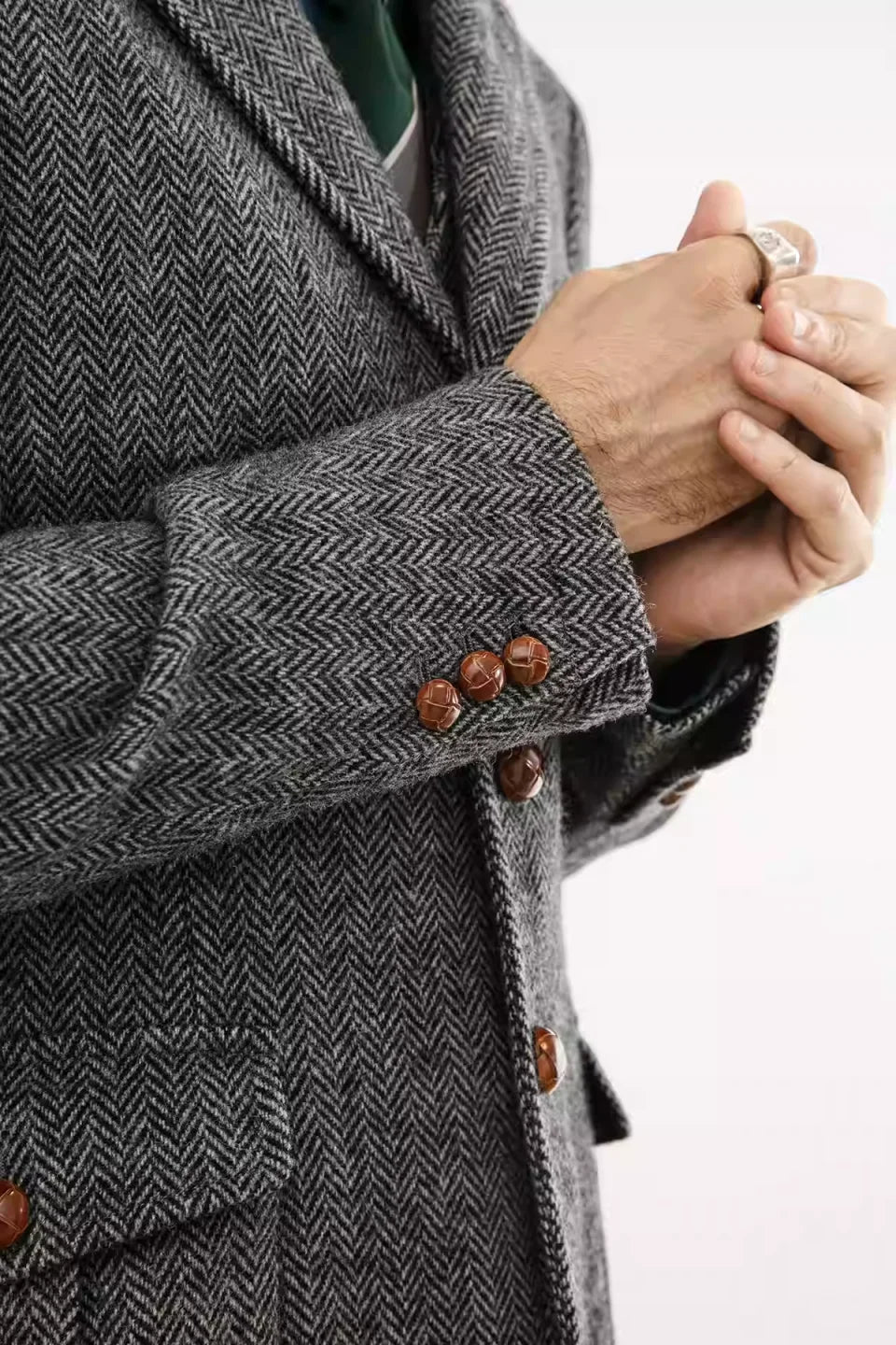 Casual Men Coat Herringbone 2 Piece Set Jacket Vest Trench Coats Classic Fit Single Breasted Business Blazers Customized