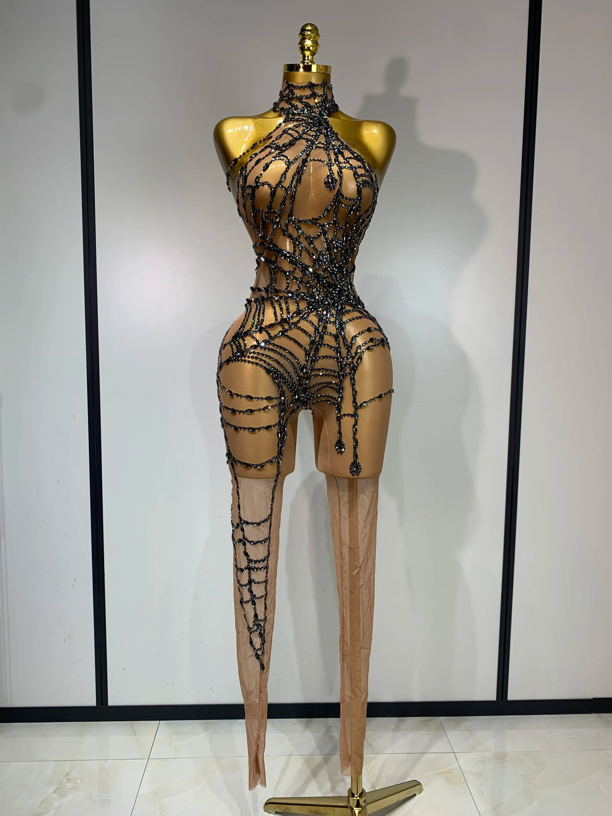 Sparkly Diamond Women Sexy Mesh Jumpsuit Nightclub Bar Party Show Gogo Dancer Clothing Drag Queen Outfit Stage Costume