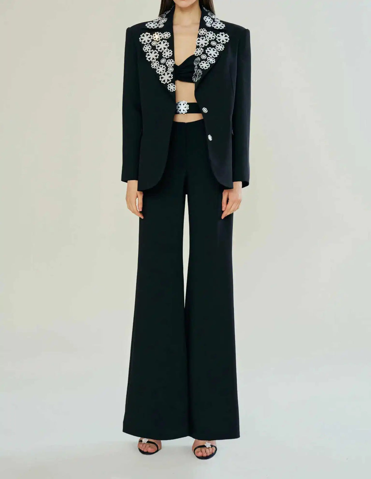 Luxurious Women's Suit 2 Piece Jacket Pant Crystal Applique Single Breasted Peaked Lapel Formal Occasion Banquet Customized