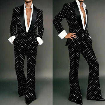 Customized Diamond Metal Embellished Men Suits Peaked Lapel Groom Tuxedos Wedding Blazers Outfit 2 Pieces Sets Slim Ropa Hombre