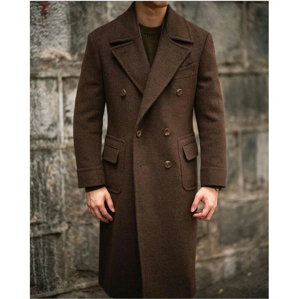 Formal Winter Brown Men Blazer Suits 1 Piece Double Breasted Notch Lapel Long Jacket Customized Male Clothing Terno Costume