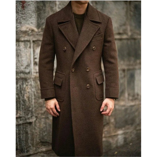 Formal Winter Brown Men Blazer Suits 1 Piece Double Breasted Notch Lapel Long Jacket Customized Male Clothing Terno Costume