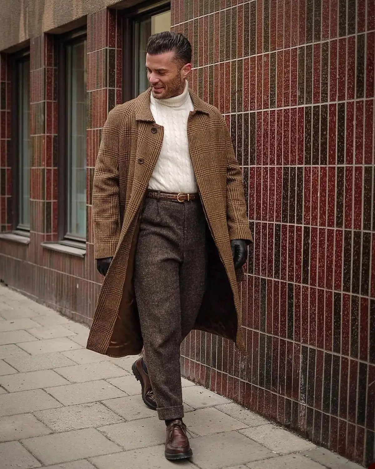 Herringbone Woolen Autumn Long Men's Coat Tuxedos Single Breasted Groom Wear Business Party Coats Only Blazer Customized