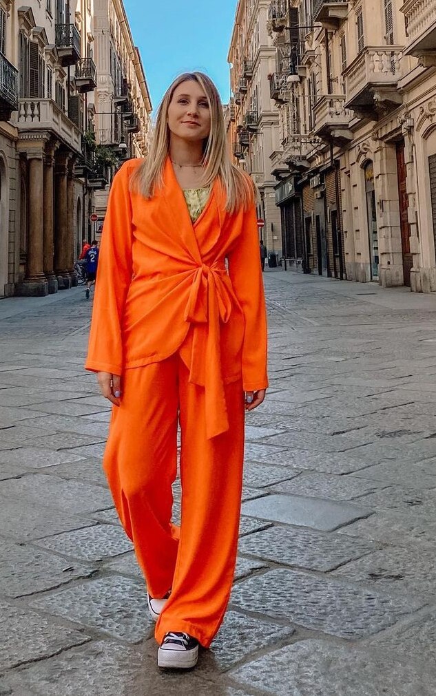 Conjunto de 2 piezas de blazer y pantalón de lino naranja para mujer, para oficina, ocio, negocios, personalizado, formal 