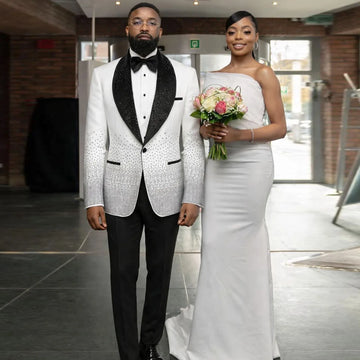 Customized Luxury Men Suits Slim Fit Diamond 2 Pieces Sets Wedding Groom Tuxedos Shiny Male Prom Blazers Trajes Para Hombre