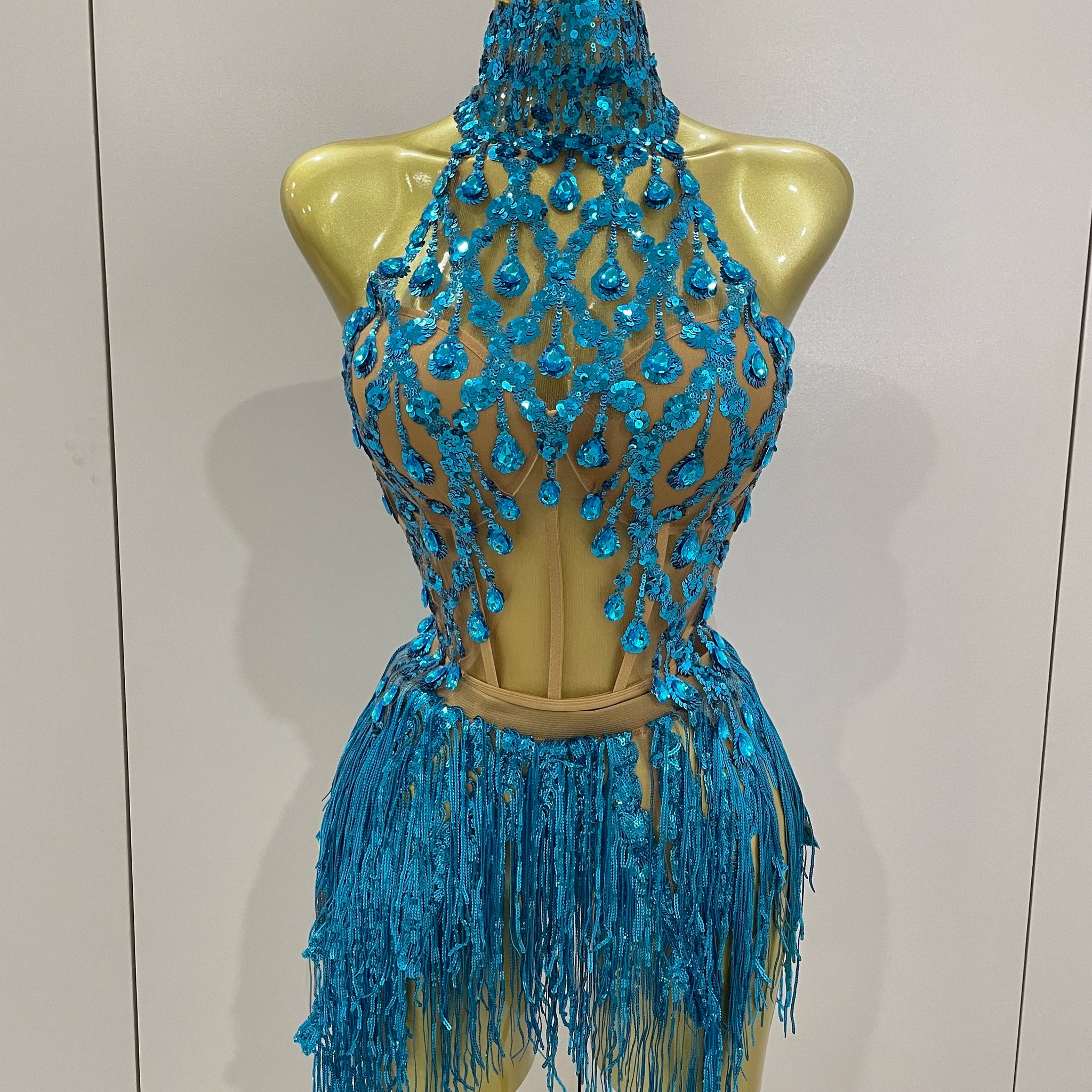 Sexy Shining Diamond Sequins Tassels 2 Pieces Set Mini Dress Women Evening Birthday Party Nightclub DJ Stage Costume