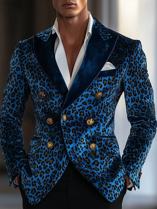 Modern Leopard Print Men's Suit Coat Notched Lapel Tuxedos Double Breasted Groom Wear Business Party Only Blazer Customized