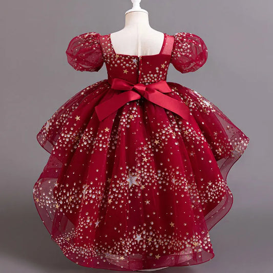 Vestido de lentejuelas para niñas, de manga corta, con encaje, para bodas, de verano, para damas de honor de 2 a 12 años. 