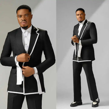 Plus Size Man Tuxedos 2 Pcs Jacket Pants Men Suit Stylish Notched Lapel Double Breasted Evening Wedding Groom Party Customized