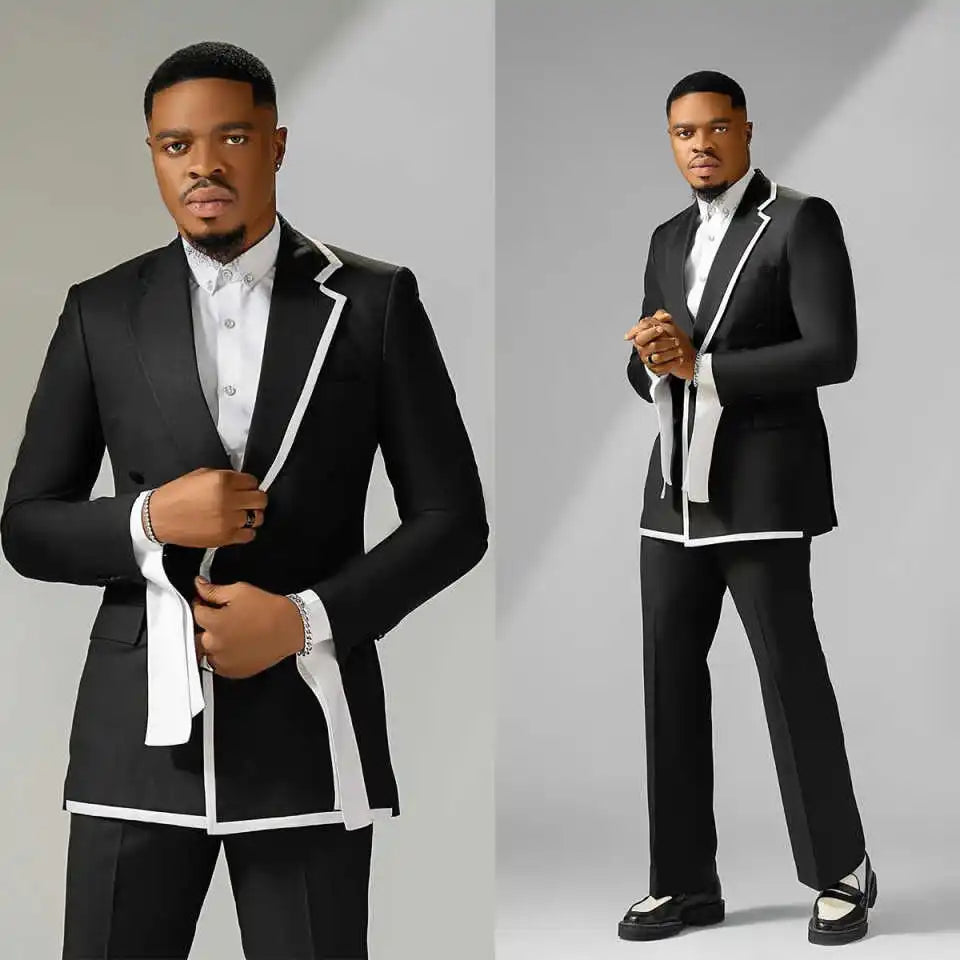 Plus Size Man Tuxedos 2 Pcs Jacket Pants Men Suit Stylish Notched Lapel Double Breasted Evening Wedding Groom Party Customized