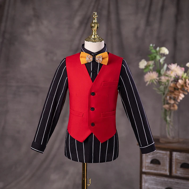 Boys Formal Red Suit with Blazer Vest Pants and Bow Tie Set