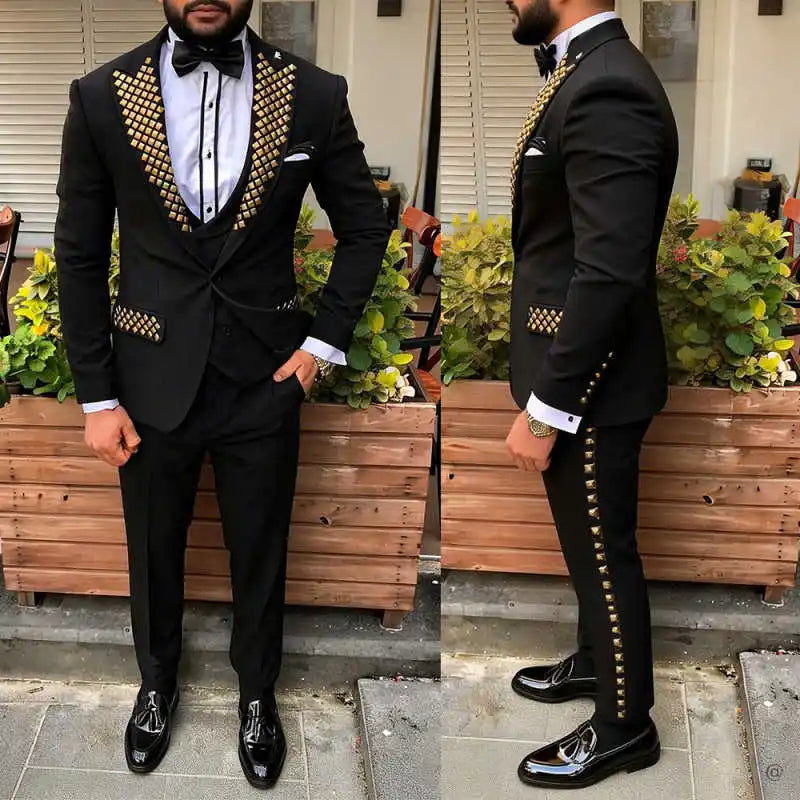 Modern Man Tuxedos Beaded Peaked Lapel Wedding Suit Formal 2 Pcs Jacket Pants One Button Evening Groom Party Outfits Customized